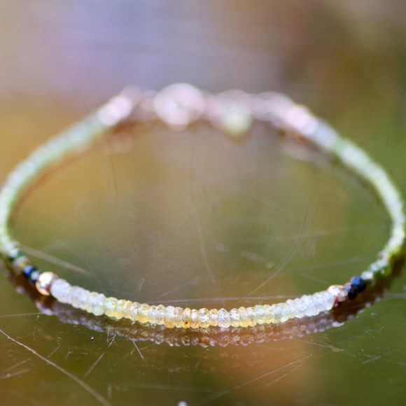 Natural Yellow Sapphire Green Tourmaline Bracelet Solid 14K Rose Gold , 7.1" - Picture 4 of 11